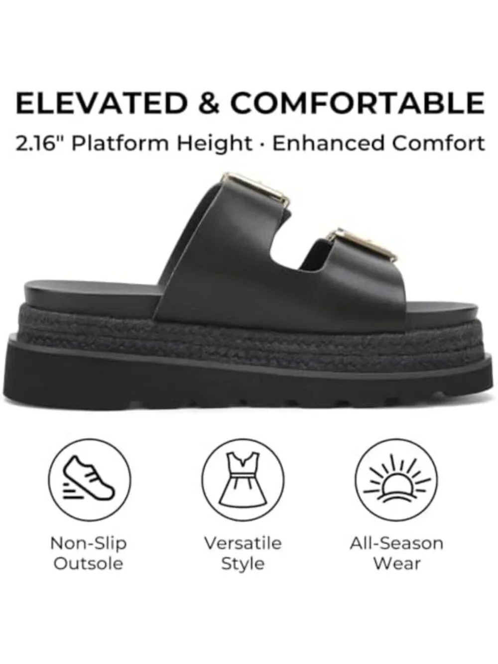 Stylish Women's Platform Espadrille Slide Sandals with Double Buckle Detail